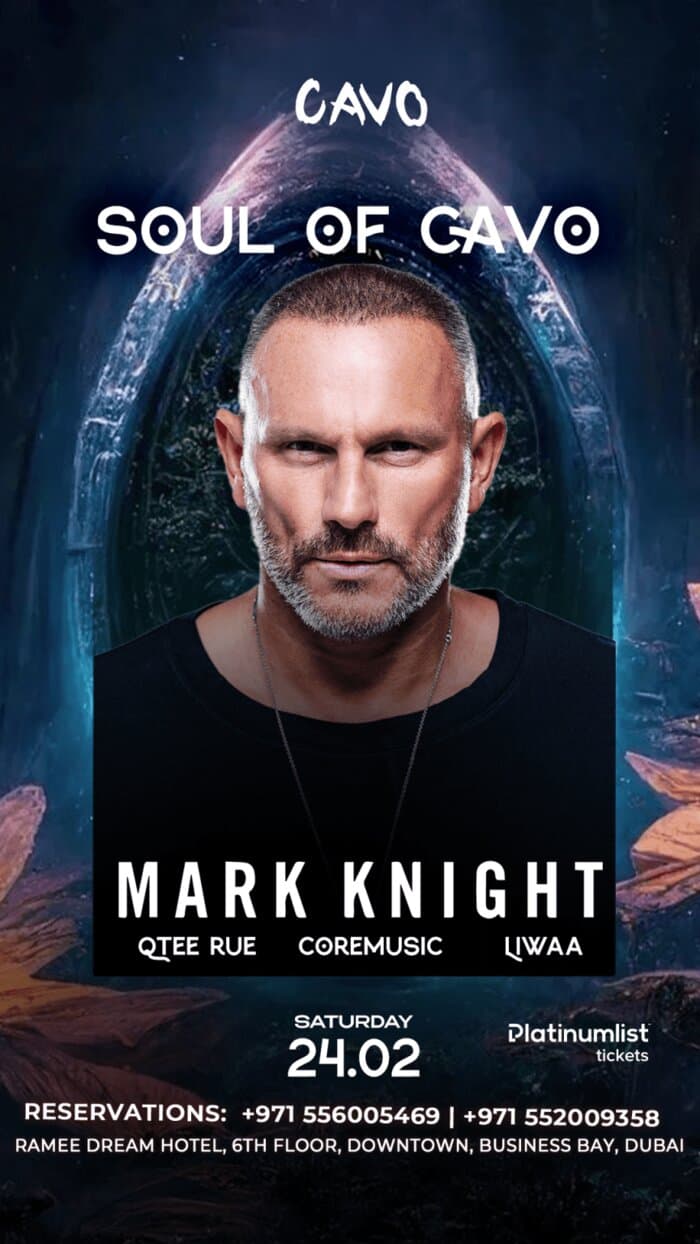 Cavo · Mark Knight - Dubai event flyer
