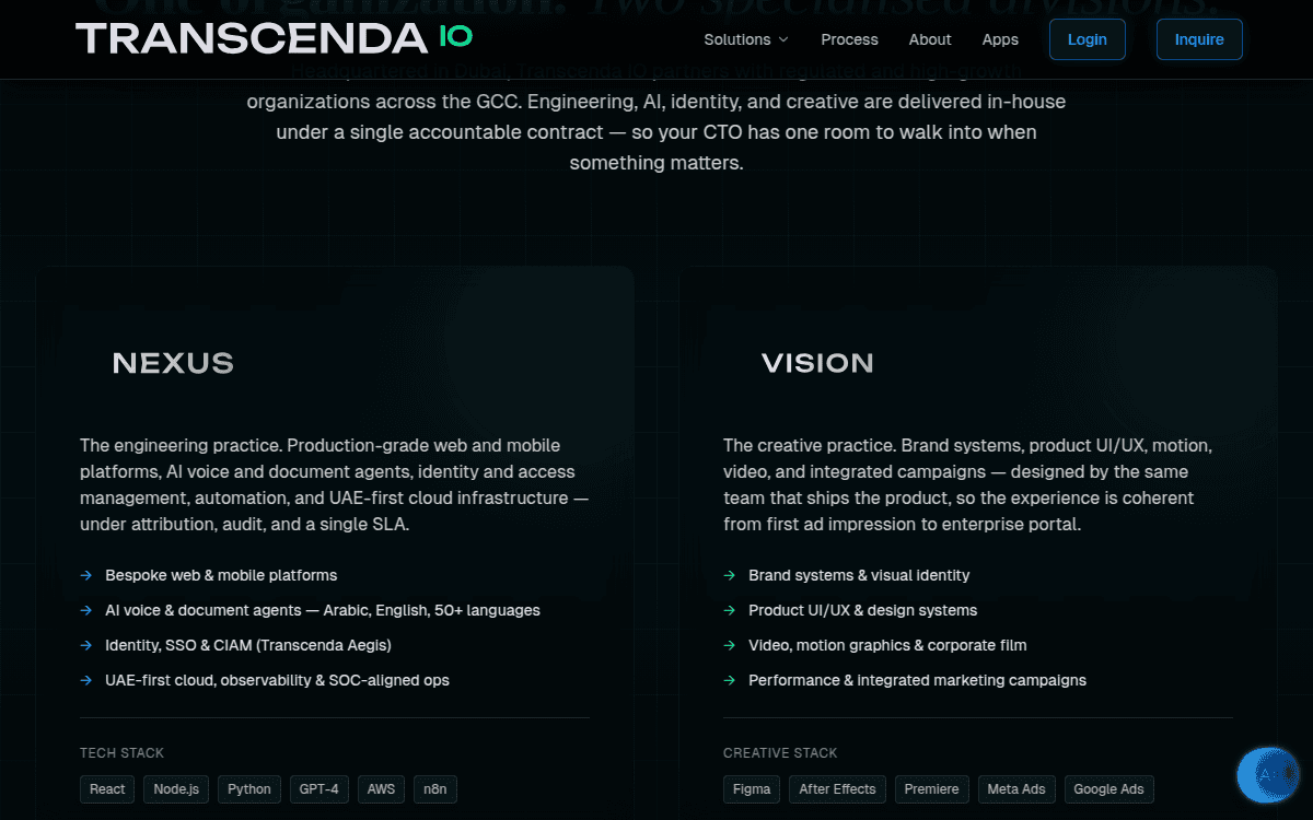 Transcenda Vision website